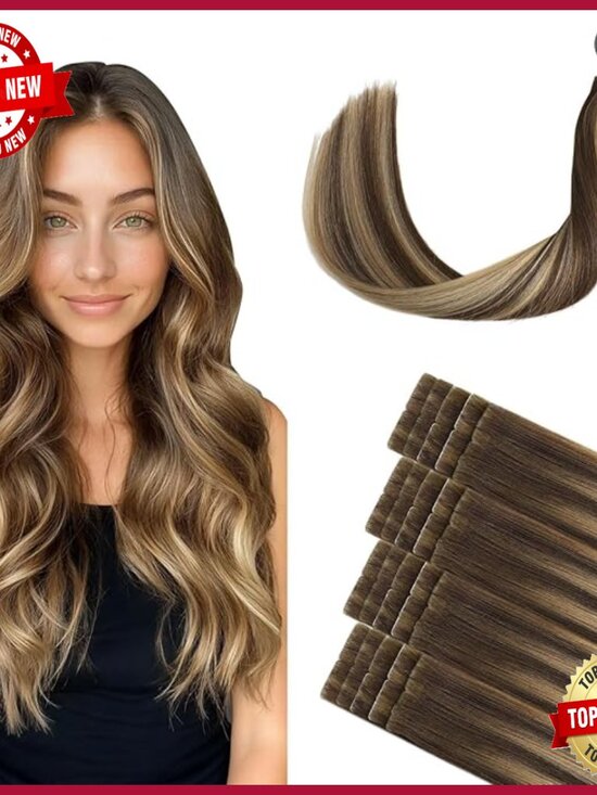 20 Inch Human Hair Tape Extensions 20 Pieces Seamless Injected Balayage main image 6